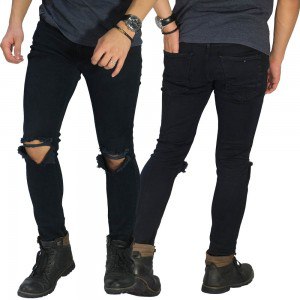 Celana Jeans Ripped Hole Knee Black